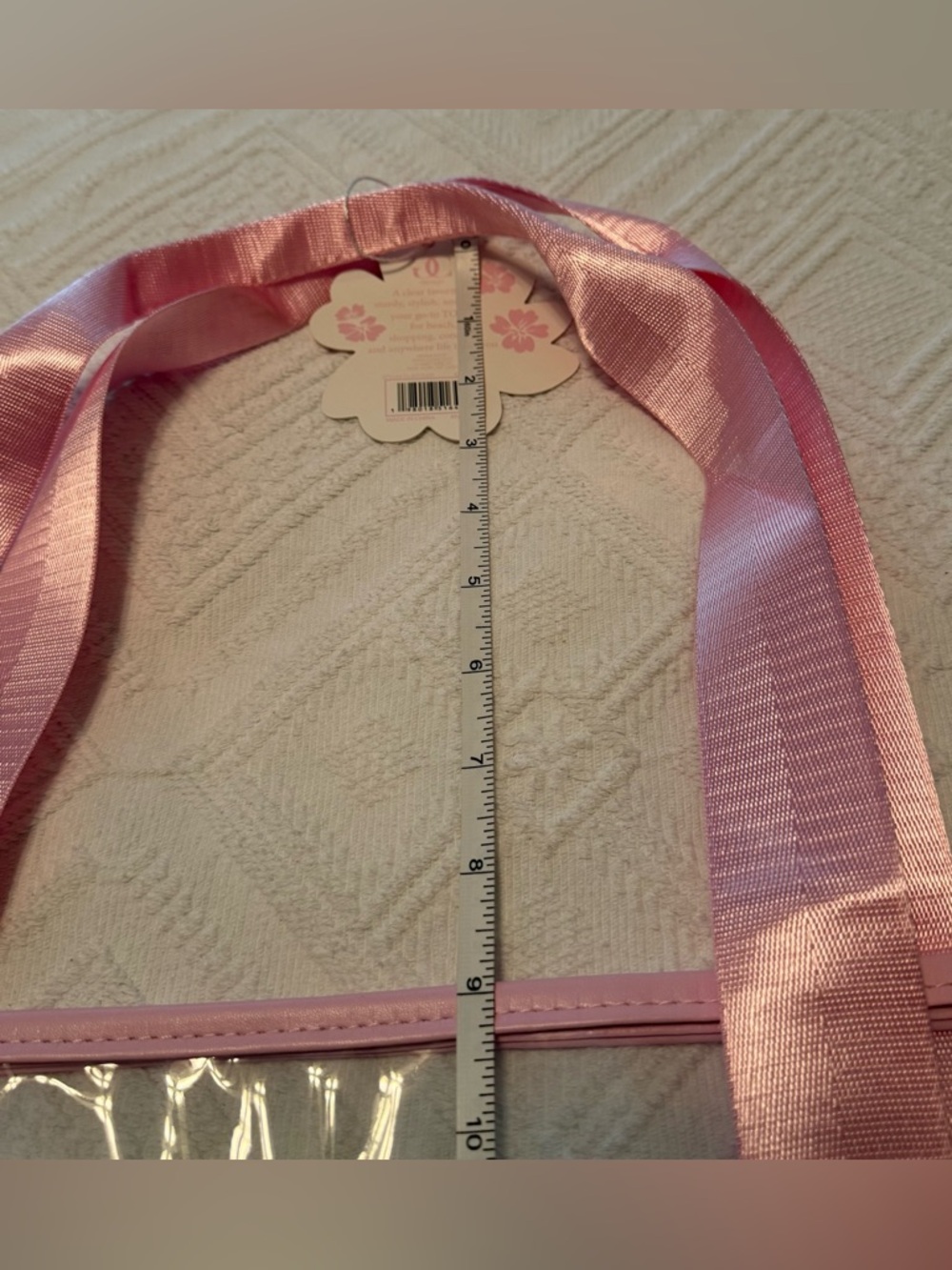 Tote bag - clear w/pink handles straps. 19x14x3. New w/tags. No flaws. - Picture 9 of 11